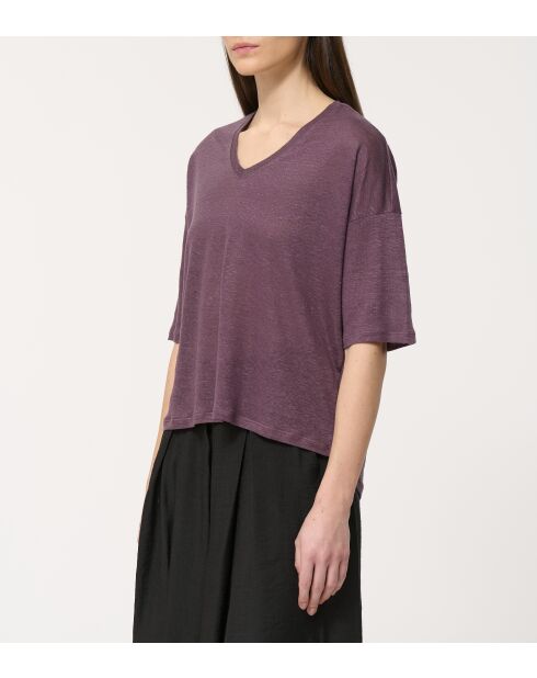 T-shirt morbida Berlin in lino fiammato prugna