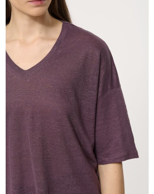 T-shirt morbida Berlin in lino fiammato prugna