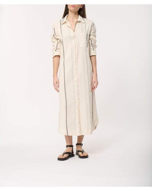Judite ecru gestreepte katoenen hemdjurk