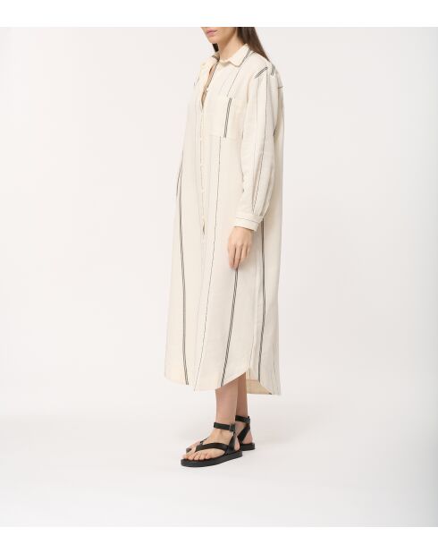 Judite ecru gestreepte katoenen hemdjurk