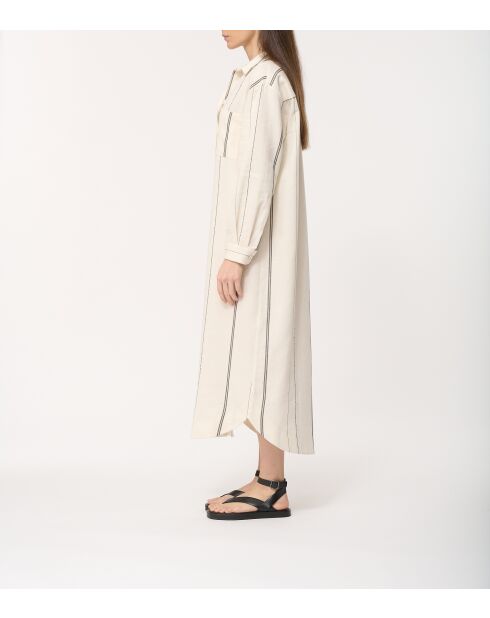 Judite ecru gestreepte katoenen hemdjurk