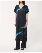 Marineblauwe rechte jurk met stropdas en kleurstof van Babeam