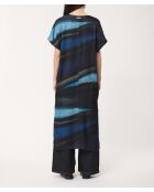 Marineblauwe rechte jurk met stropdas en kleurstof van Babeam