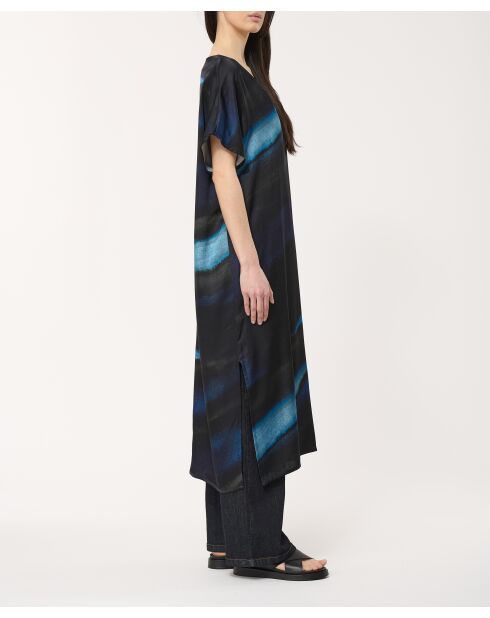 Marineblauwe rechte jurk met stropdas en kleurstof van Babeam