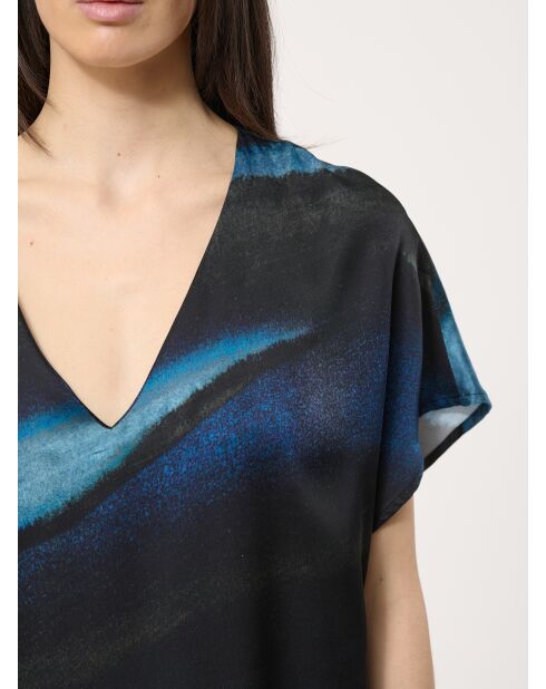 Marineblauwe rechte jurk met stropdas en kleurstof van Babeam