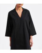 Bamory korte a-lijn jurk met mouwen in zwarte katoenen popeline