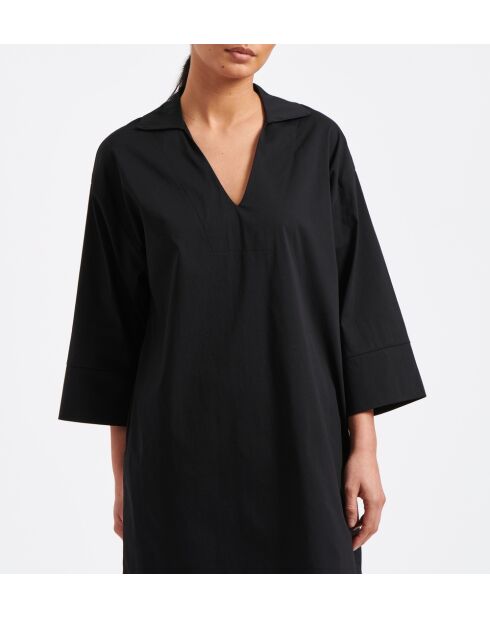 Bamory korte a-lijn jurk met mouwen in zwarte katoenen popeline