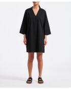Bamory korte a-lijn jurk met mouwen in zwarte katoenen popeline