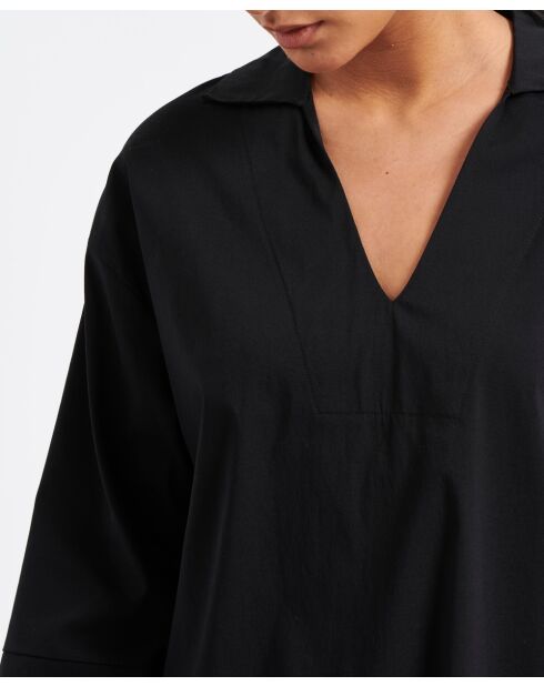 Bamory korte a-lijn jurk met mouwen in zwarte katoenen popeline