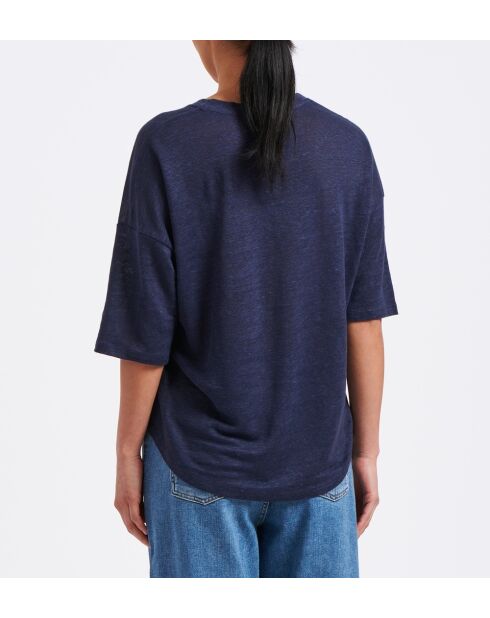 Locker geschnittenes T-Shirt aus geflammtem Leinen in Berlin-Indigoblau