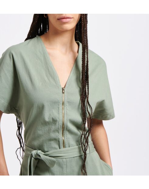 Baya Sage jumpsuit van katoenkeperstof, 7/8