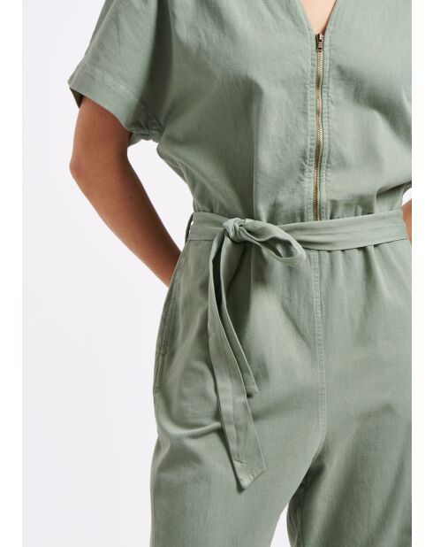 Baya Sage jumpsuit van katoenkeperstof, 7/8
