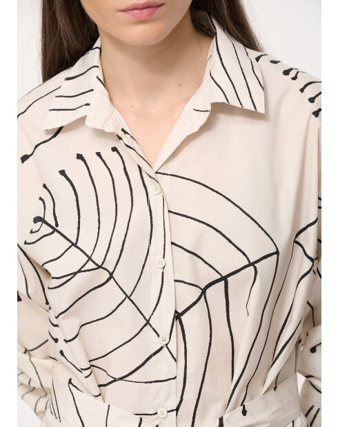 Jiro - Rechte hemdjurk van ecru katoenpopeline