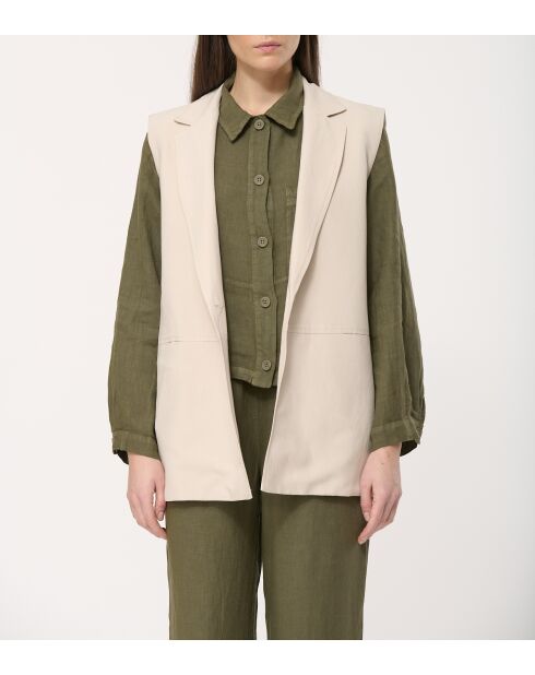 Beigefarbene ärmellose Anzugjacke aus Jaipur-Leinenmischung