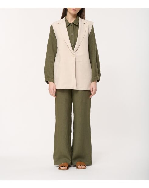 Beigefarbene ärmellose Anzugjacke aus Jaipur-Leinenmischung