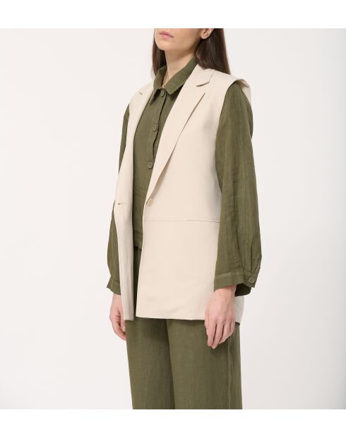 Beigefarbene ärmellose Anzugjacke aus Jaipur-Leinenmischung