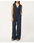 Lange en wijde jumpsuit in marineblauwe Tamaro modale ministreep