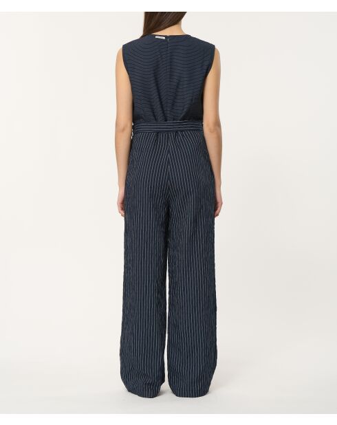 Lange en wijde jumpsuit in marineblauwe Tamaro modale ministreep