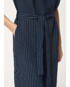 Lange en wijde jumpsuit in marineblauwe Tamaro modale ministreep