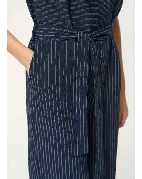 Lange en wijde jumpsuit in marineblauwe Tamaro modale ministreep