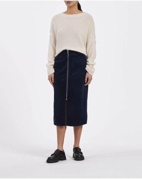 Marineblauer Bleistiftrock aus Baumwolle mit hoher Taille