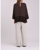 Top dritto in bimateriale con lana di anacardi color cioccolato