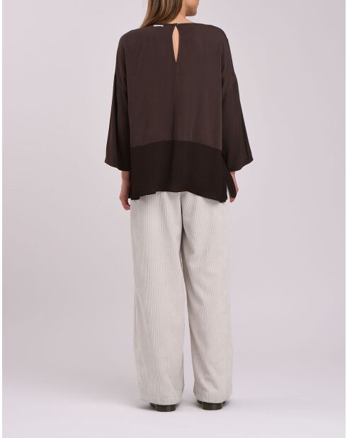 Top dritto in bimateriale con lana di anacardi color cioccolato