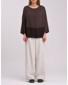 Top dritto in bimateriale con lana di anacardi color cioccolato