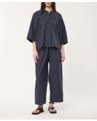 Marineblauw balshirt van effen katoen in popeline juni