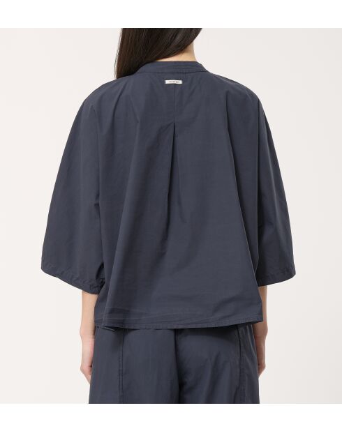 Marineblauw balshirt van effen katoen in popeline juni