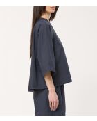 Marineblauw balshirt van effen katoen in popeline juni