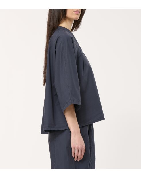 Marineblauw balshirt van effen katoen in popeline juni