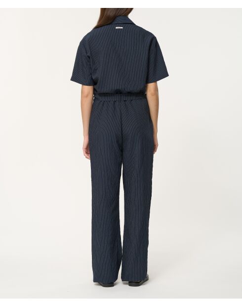 Langer und weiter Jumpsuit aus marineblauem Junzo-Modal-Ministreifen