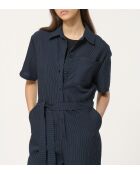 Langer und weiter Jumpsuit aus marineblauem Junzo-Modal-Ministreifen