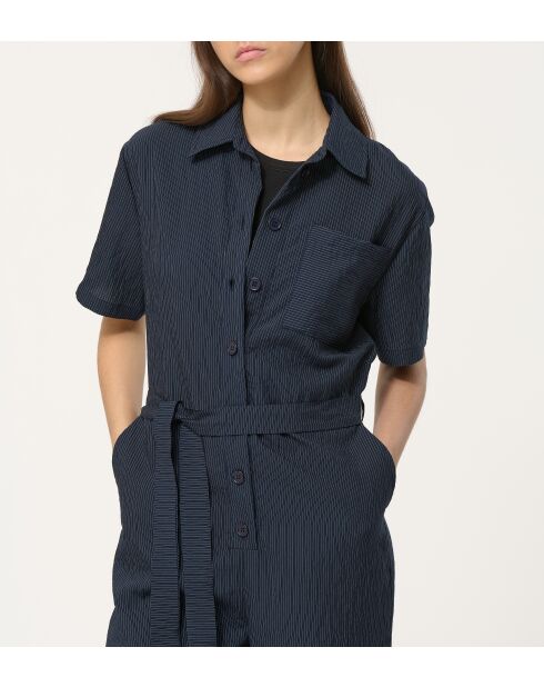 Langer und weiter Jumpsuit aus marineblauem Junzo-Modal-Ministreifen