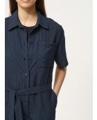Langer und weiter Jumpsuit aus marineblauem Junzo-Modal-Ministreifen