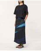 Donkerblauwe soepelvallende satijnen lange rok Bamako