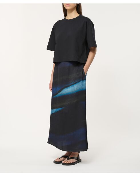 Donkerblauwe soepelvallende satijnen lange rok Bamako