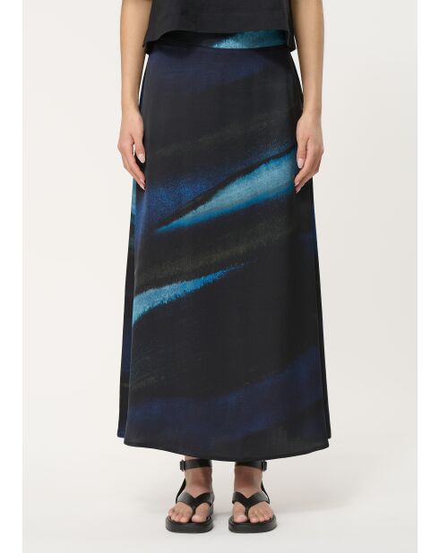 Donkerblauwe soepelvallende satijnen lange rok Bamako