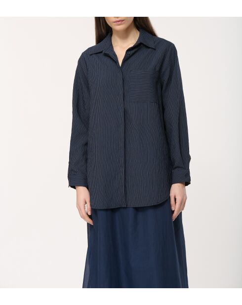 Dunkelblaues Oversize-Nadelstreifenhemd aus Modal