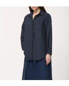 Dunkelblaues Oversize-Nadelstreifenhemd aus Modal