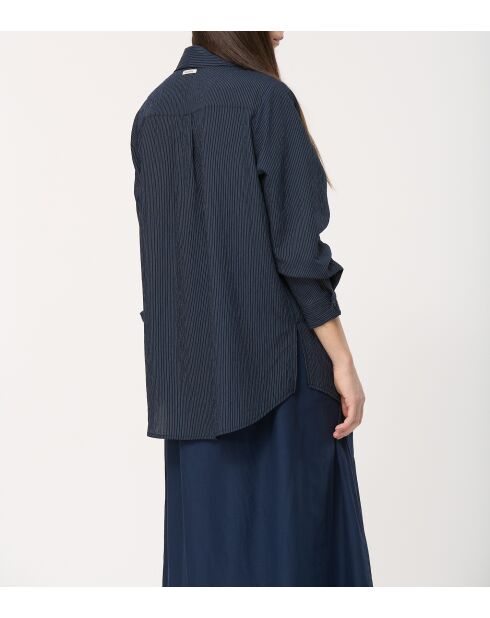 Dunkelblaues Oversize-Nadelstreifenhemd aus Modal