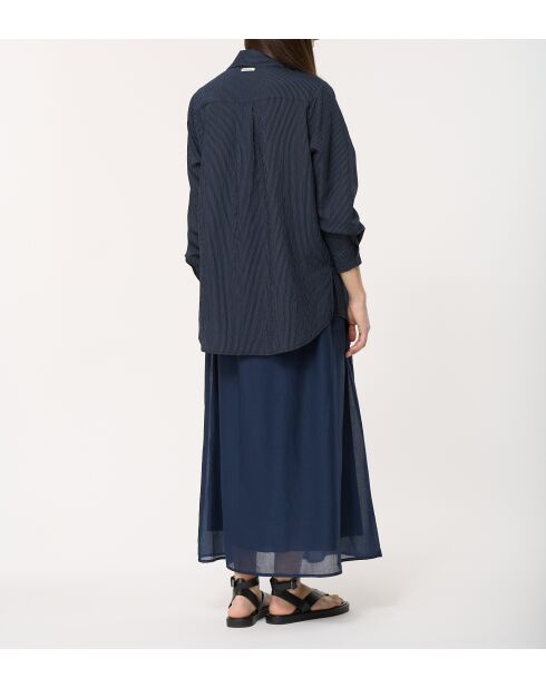 Dunkelblaues Oversize-Nadelstreifenhemd aus Modal