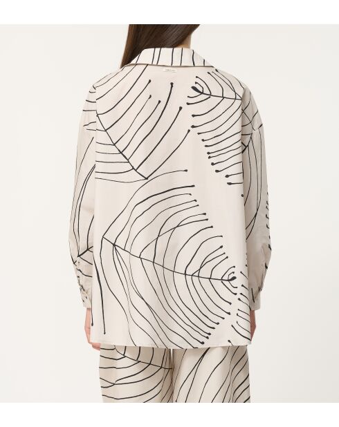 Übergroßes, ecrufarbenes Baumwollhemd mit Basma-Gemüseprint