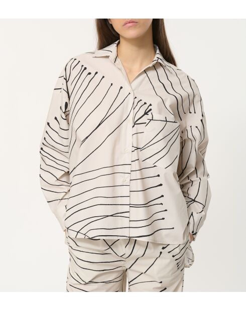 Übergroßes, ecrufarbenes Baumwollhemd mit Basma-Gemüseprint