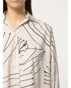 Übergroßes, ecrufarbenes Baumwollhemd mit Basma-Gemüseprint