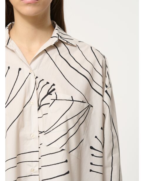 Übergroßes, ecrufarbenes Baumwollhemd mit Basma-Gemüseprint