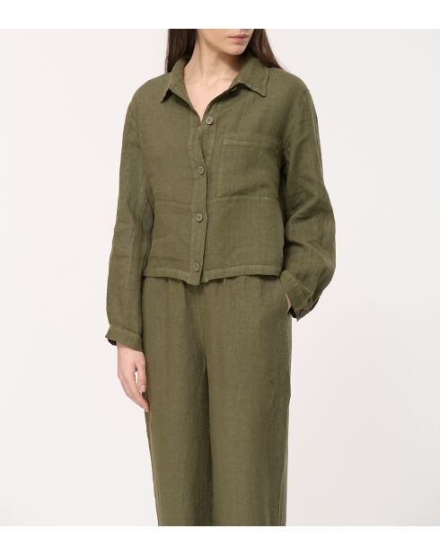 Jinx Kurzjacke aus Leinen im Arbeiterstil, khakifarben