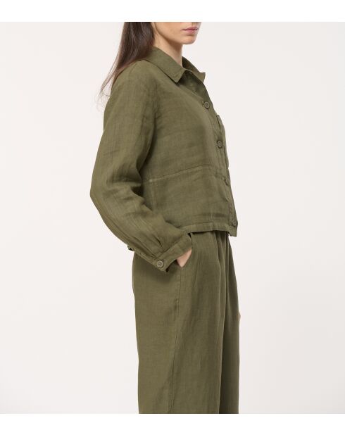 Jinx Kurzjacke aus Leinen im Arbeiterstil, khakifarben