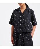 Marineblauw Bao tie and dye kort overhemd van katoenpopeline met stippen